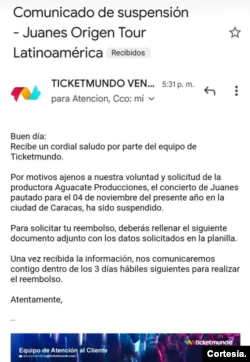 Communiqué annulation du concert de Juanes au Venezuela