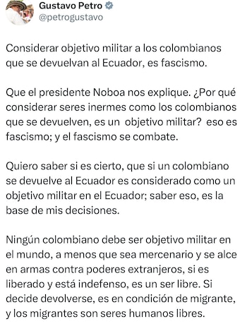 La déclaration de Gustavo Petro