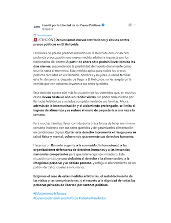 Le message du comité par
