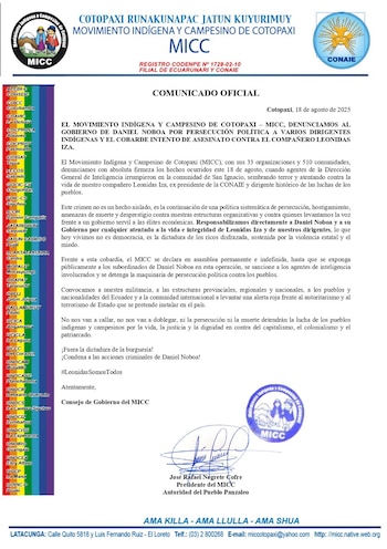 La déclaration du mouvement indigène