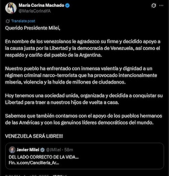 Maria Corina Machado a remercié le