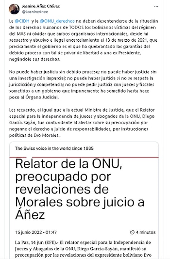 Le message de Jeanine Áñez