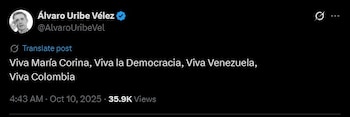 Message de l'ancien président Álvaro Uribe
