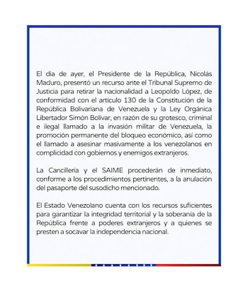 Le communiqué publié par Delcy