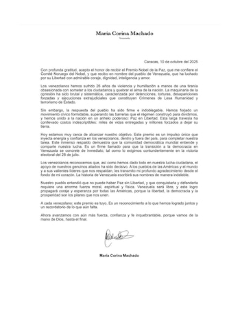 Lettre de María Corina