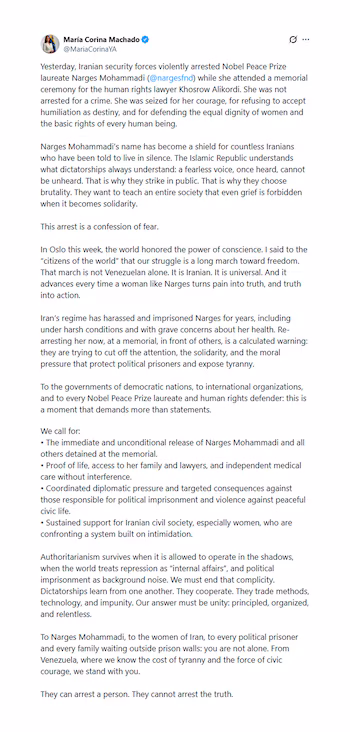 Message de María Corina