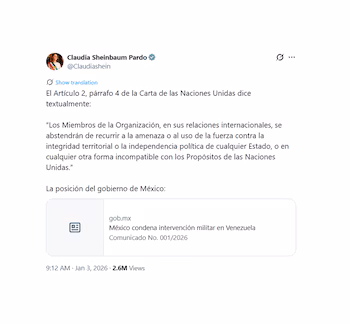 Le message de Claudia Sheinbaum