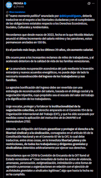 Le message Provea dans