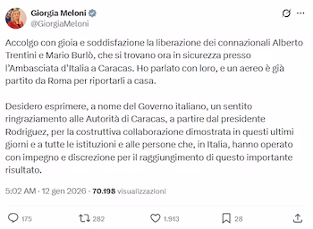 Giorgia Meloni a déclaré : "J'accueille avec