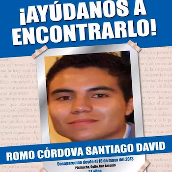 David Romo a disparu dans la nuit du 16 mai 2013 à Quito.