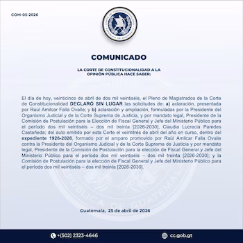 L'appel aux éclaircissements présenté par l'avocat Raúl Falla est rejeté et la liste des candidats reste valable pour la période 2026-2030. (Autorisation : Cour constitutionnelle)