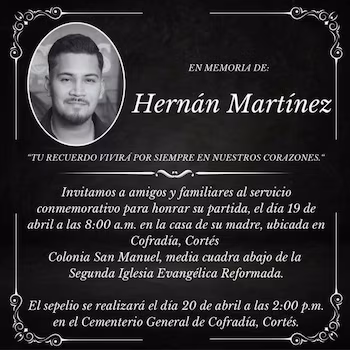 La veillée funéraire d'Hernán Martínez a lieu dans le quartier de San Manuel, à Cofradía. (Photo : Réseaux sociaux)
