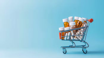 Médicaments, panier, produits pharmaceutiques, remèdes, santé, bouteilles, piluliers, soins de santé, bien-être, produits pharmaceutiques. - (Informations sur l'image illustrative)
