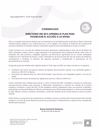 Le plan économique du BCH envisage de futures réformes au cours du second semestre 2026. (PHOTO : BCH)