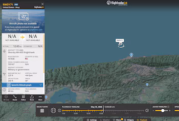 Capture d'écran de Flightradar24 : carte du Venezuela avec icône d'avion militaire RWYD71 (Sikorsky MH-60S) près de Caracas et données de vol