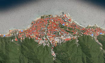 Capture d'écran de la carte interactive créée par le système d'information géographique Earthdata de la NASA, qui montre en rouge les bâtiments qui auraient plus de 75% de probabilité d'être endommagés dans la ville de Caraballeda, dans l'État de La Guaira. Crédit : NASA