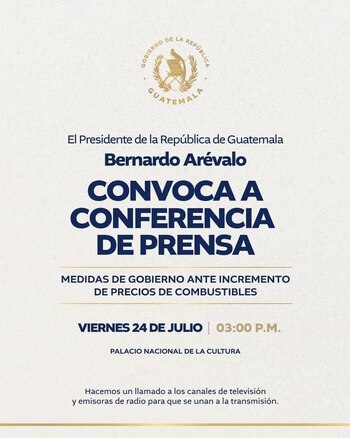 Le Secrétariat de Communication Sociale de la Présidence du Guatemala confirme l'annonce de l'augmentation des prix du carburant.