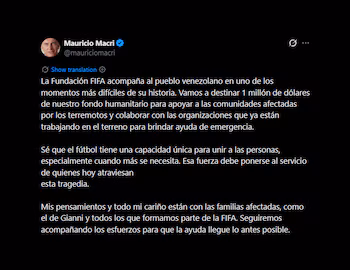 Mauricio Macri a annoncé que la Fondation FIFA fera un don d'un million de dollars pour le Venezuela