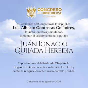 Fond de ciel avec nuages. Logo du Congrès de la République. Texte avec les noms Luis Alberto Contreras Colindres et Juan Ignacio Quijada Heredia