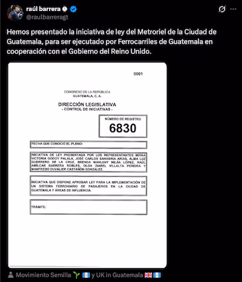 Le projet MetroRiel devrait être construit au Guatemala avec le soutien du Royaume-Uni.