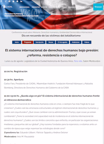 Capture d'écran du site CADAL montrant le programme de la conférence sur le système international des droits de l'homme