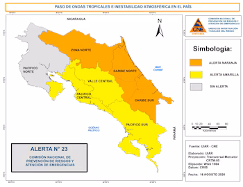 La zone Nord, le versant caraïbe et Turrialba restent en alerte orange en raison des conditions pluvieuses. (Avec l'aimable autorisation du CNE)