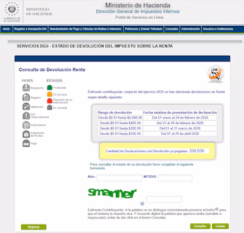 Capture d'écran d'un site Web avec le logo du gouvernement du Salvador, un tableau de dates et des champs pour saisir des données