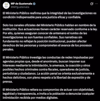 Le ministère public du Guatemala a demandé aux citoyens de signaler les intimidations et les menaces reçues via les médias numériques.