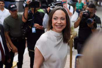 La leader de l'opposition vénézuélienne, María Corina Machado, n'a pas pris position sur l'accord pétrolier annoncé par Donald Trump et Delcy Rodríguez. REUTERS/Enea Lebrun