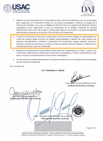 L'Université de San Carlos du Guatemala a promu des ressources juridiques pour annuler les perquisitions du ministère public dans son siège.