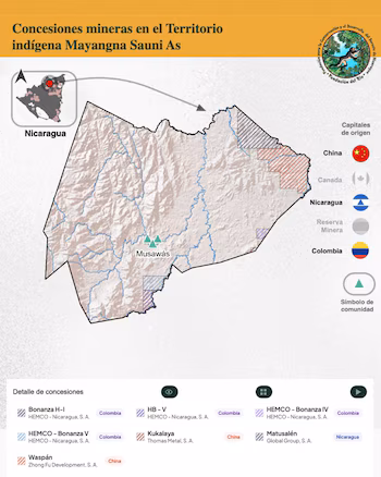 Le territoire du peuple Mayangna compte 7 concessions minières qui occupent 8,31% de ses 163 810 hectares. (Image : Fondation del Río)